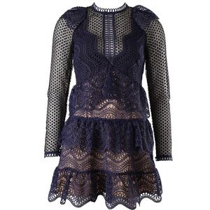 Self-Portrait Wave Guipure Ruffled Mini  Cocktail Dress